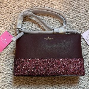 Kate Spade small glitter leather (cherry wood) crossbody, NWT